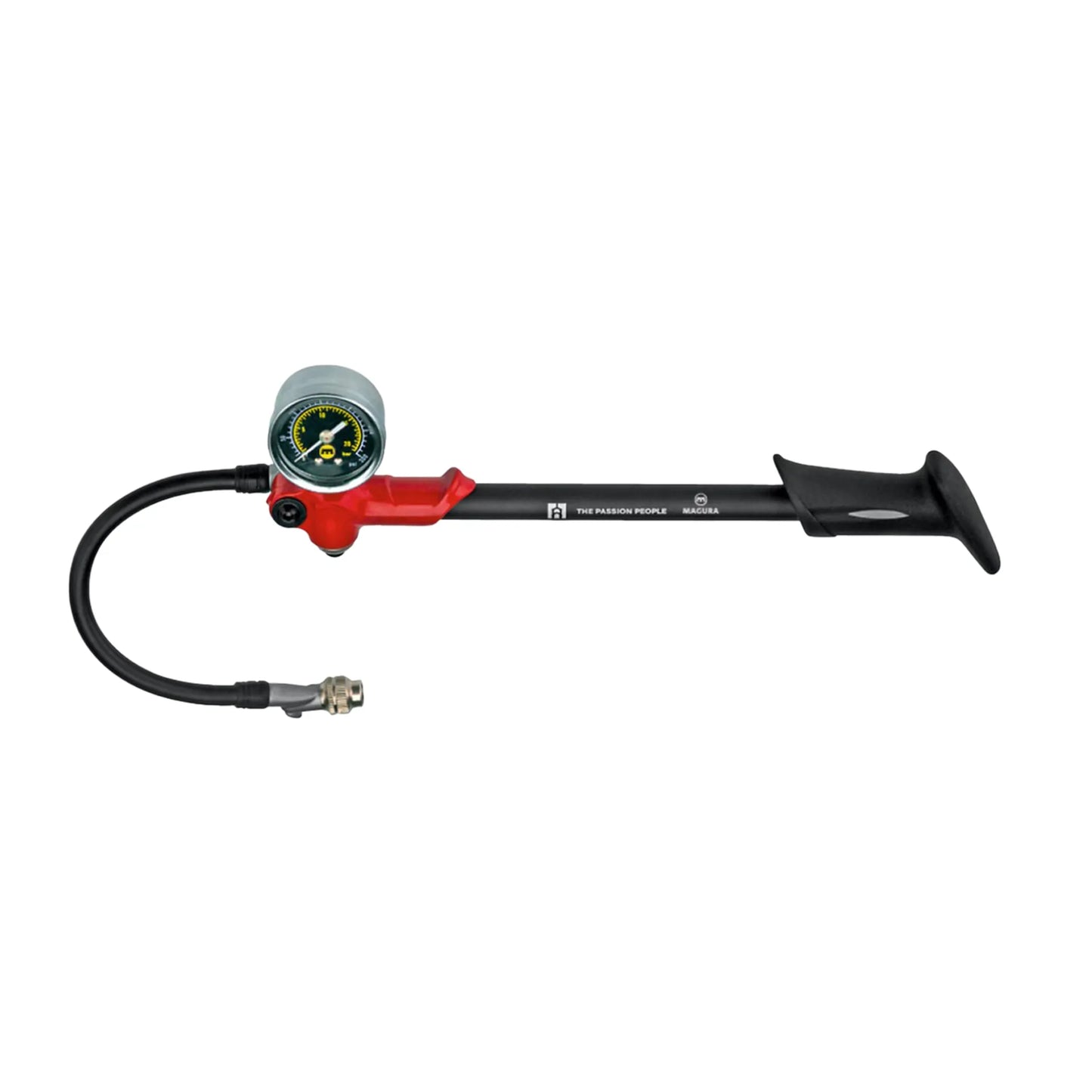 Air pump for forks and rear shocks up to 20 bar special valve no pressure loss when disengaging